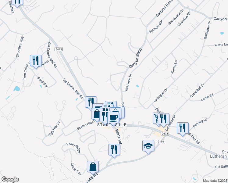 map of restaurants, bars, coffee shops, grocery stores, and more near 583 Firefly Drive in Canyon Lake