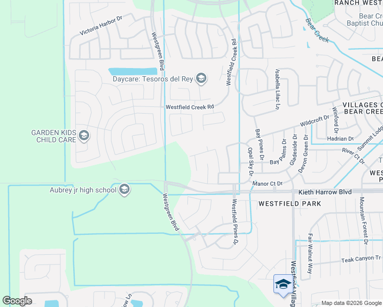map of restaurants, bars, coffee shops, grocery stores, and more near 22038 Westerpine Lane in Katy