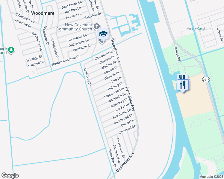 map of restaurants, bars, coffee shops, grocery stores, and more near 3741 Dulaney Drive in Harvey
