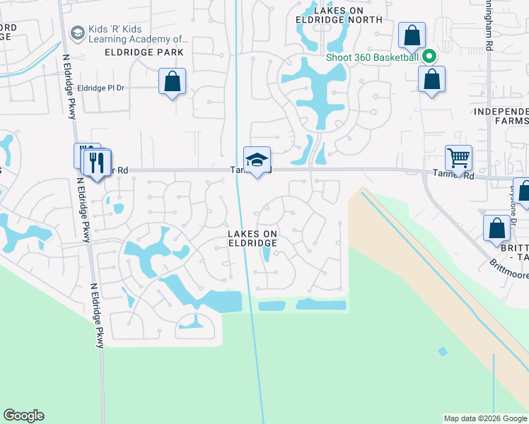 map of restaurants, bars, coffee shops, grocery stores, and more near 5311 Summerland Ridge Court in Houston
