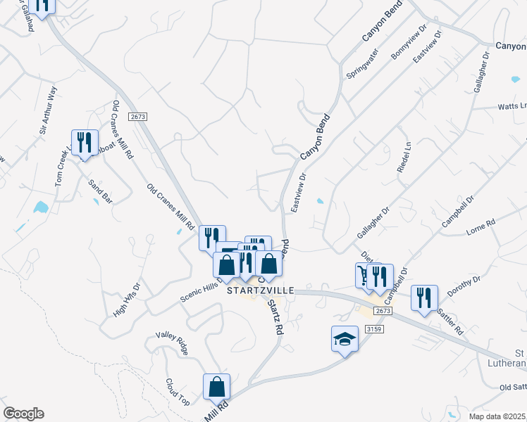 map of restaurants, bars, coffee shops, grocery stores, and more near 583 Firefly Drive in Canyon Lake