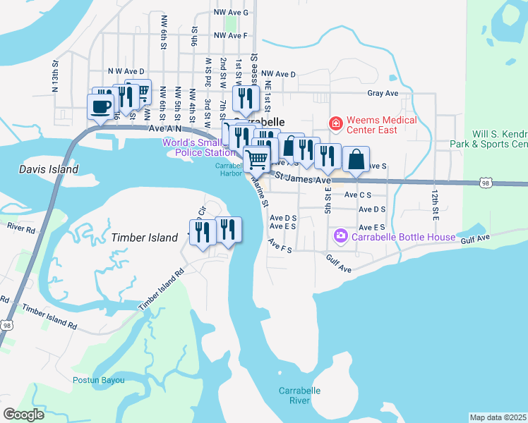 map of restaurants, bars, coffee shops, grocery stores, and more near 416 Marine Street in Carrabelle