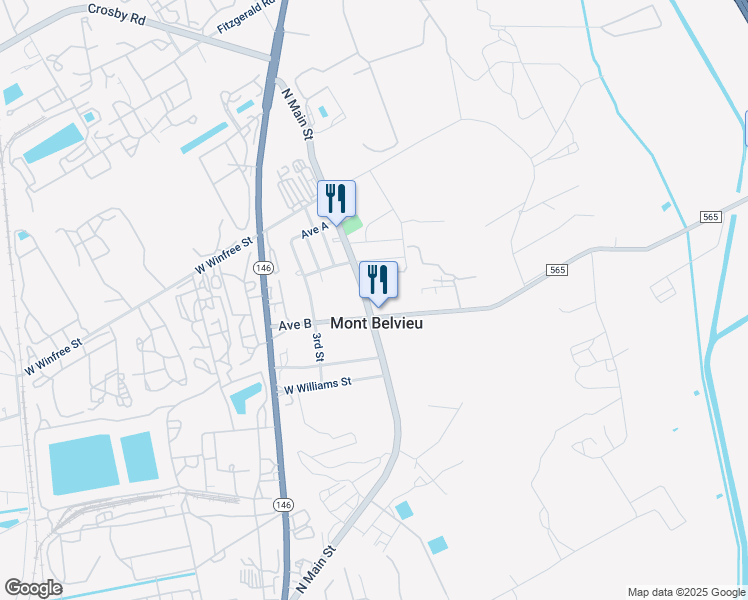 map of restaurants, bars, coffee shops, grocery stores, and more near in Mont Belvieu