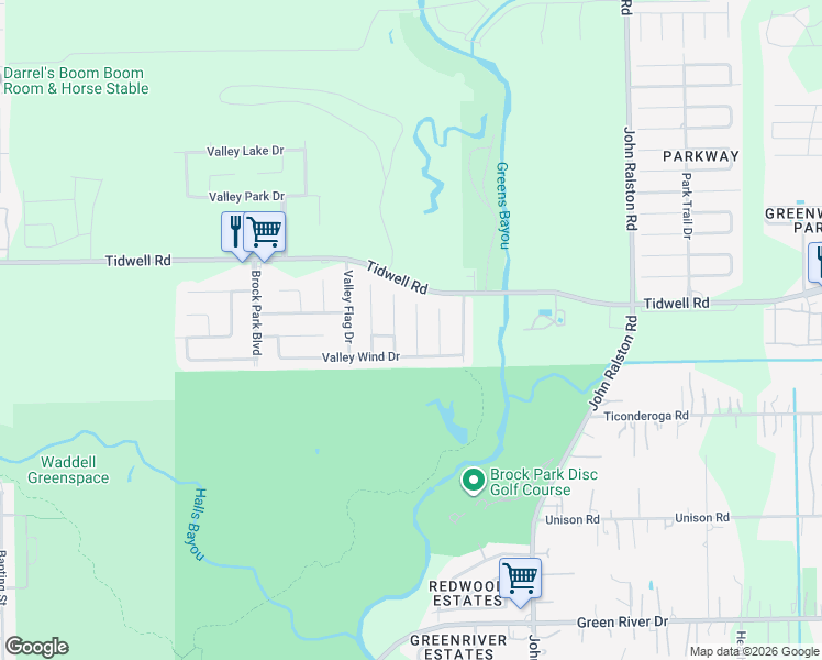 map of restaurants, bars, coffee shops, grocery stores, and more near 8619 Valley Rock Drive in Houston