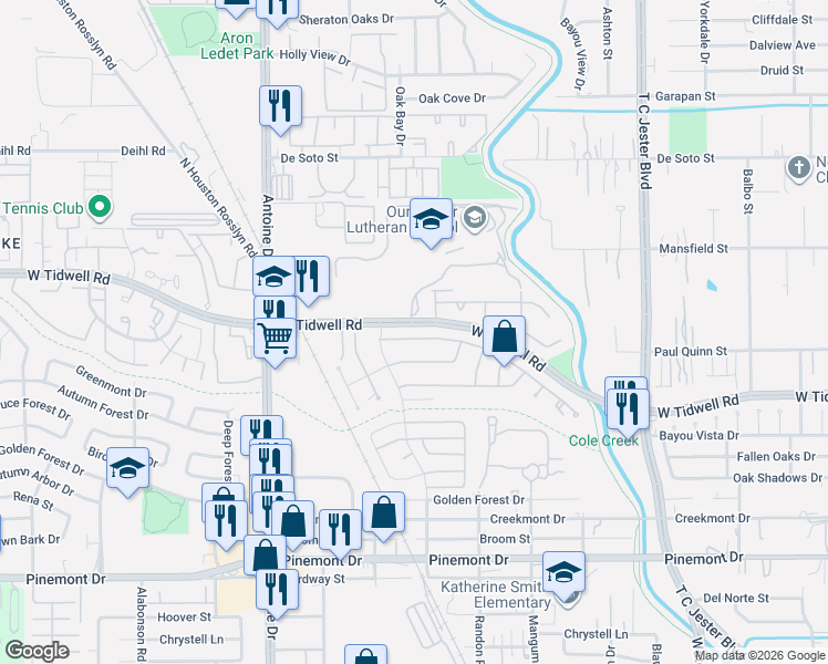 map of restaurants, bars, coffee shops, grocery stores, and more near 5034 Bayou Vista Drive in Houston