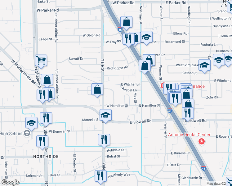 map of restaurants, bars, coffee shops, grocery stores, and more near 5638 Patrick Street in Houston