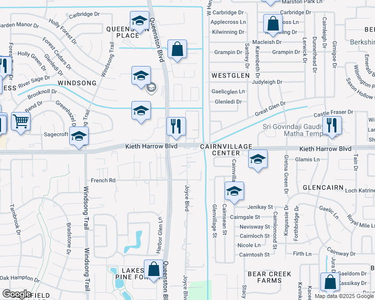 map of restaurants, bars, coffee shops, grocery stores, and more near 5111 Joyce Boulevard in Houston
