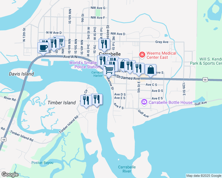 map of restaurants, bars, coffee shops, grocery stores, and more near 416 Marine Street in Carrabelle