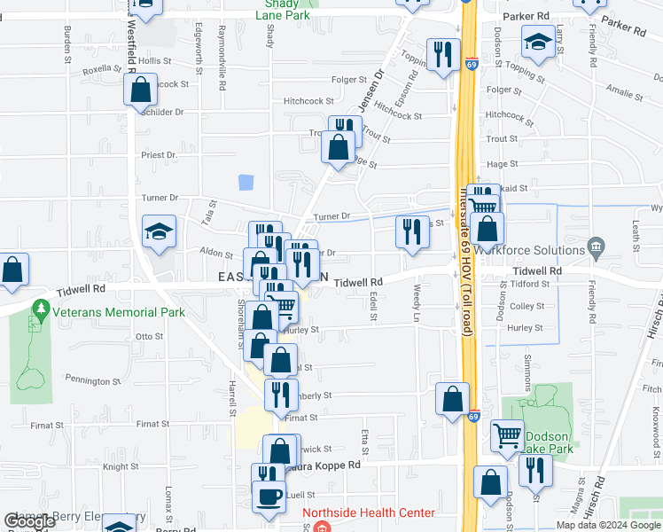 map of restaurants, bars, coffee shops, grocery stores, and more near 3008 La Estancia Lane in Houston