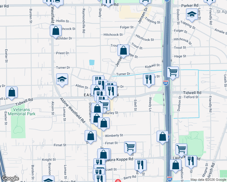 map of restaurants, bars, coffee shops, grocery stores, and more near 2924 La Estancia Lane in Houston