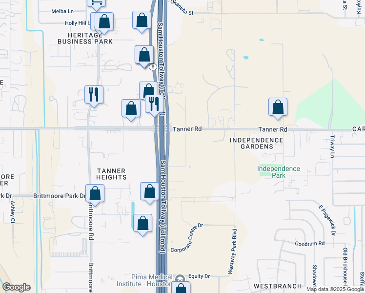 map of restaurants, bars, coffee shops, grocery stores, and more near 5500-5698 Dancy Road in Houston