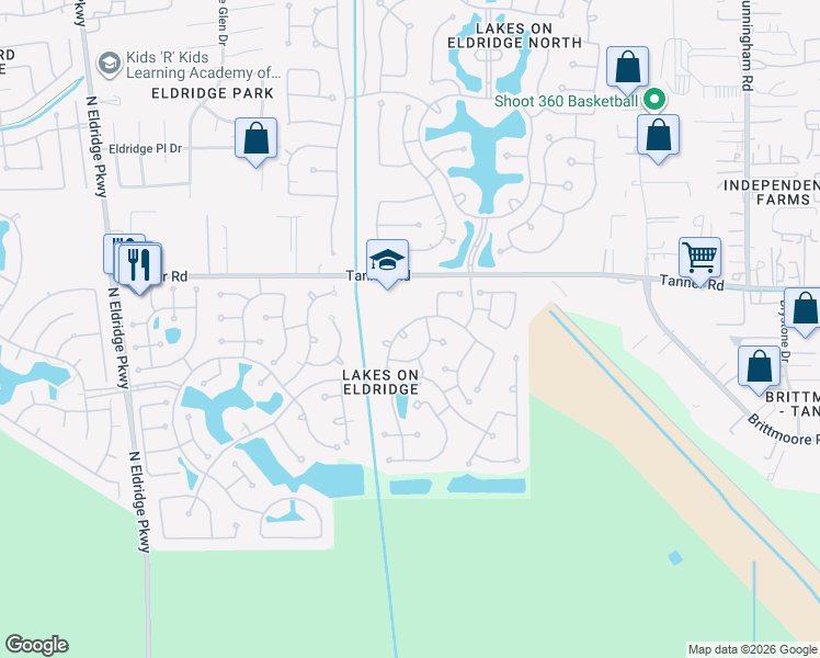 map of restaurants, bars, coffee shops, grocery stores, and more near 5311 Summerland Ridge Court in Houston