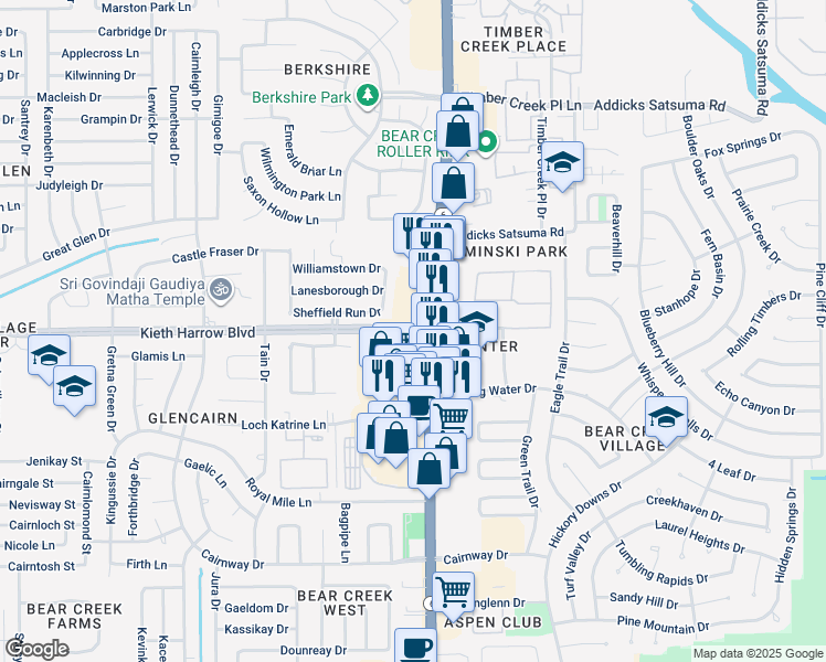 map of restaurants, bars, coffee shops, grocery stores, and more near 16265 Kieth Harrow Boulevard in Houston