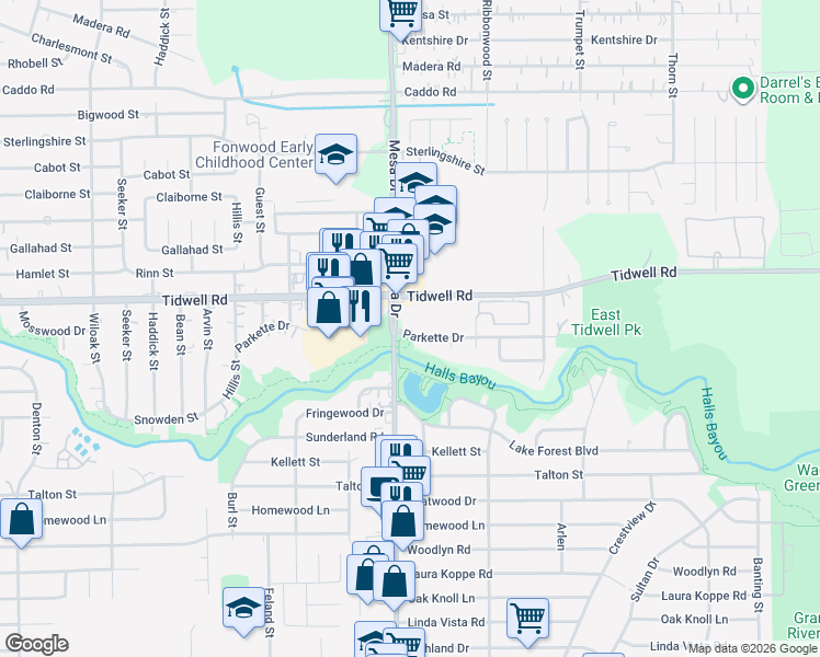 map of restaurants, bars, coffee shops, grocery stores, and more near in Houston