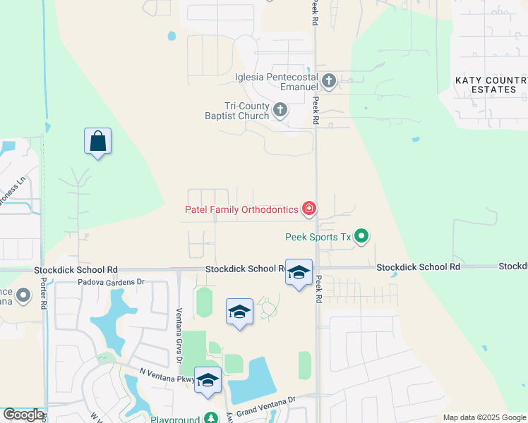 map of restaurants, bars, coffee shops, grocery stores, and more near 23006 Stockdick School Road in Katy