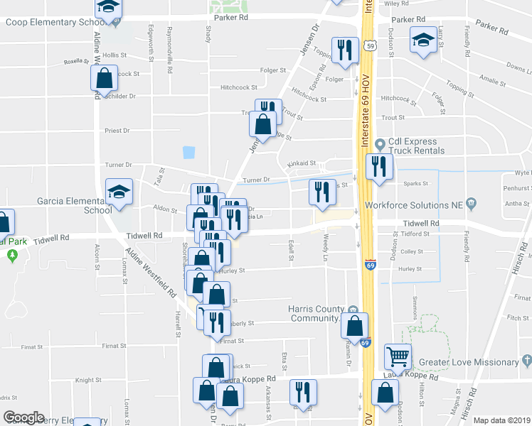 map of restaurants, bars, coffee shops, grocery stores, and more near 3021 La Estancia Ln in Houston