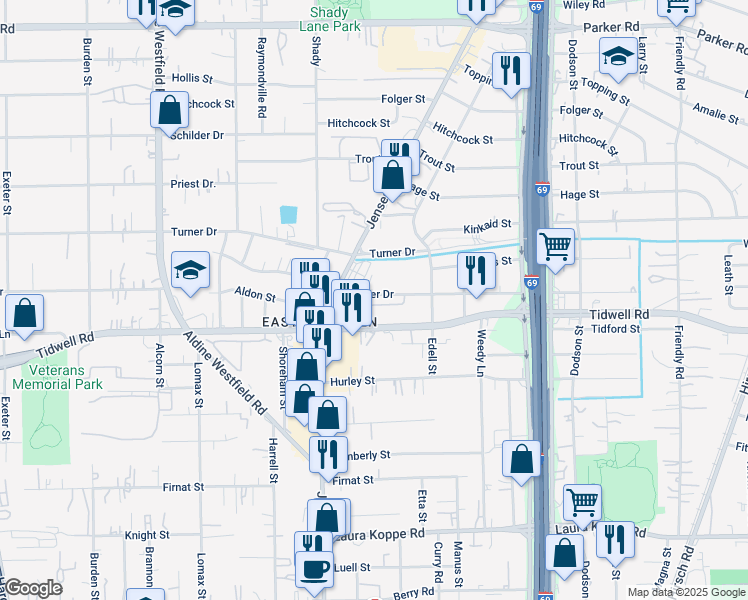 map of restaurants, bars, coffee shops, grocery stores, and more near 2937 La Estancia Lane in Houston