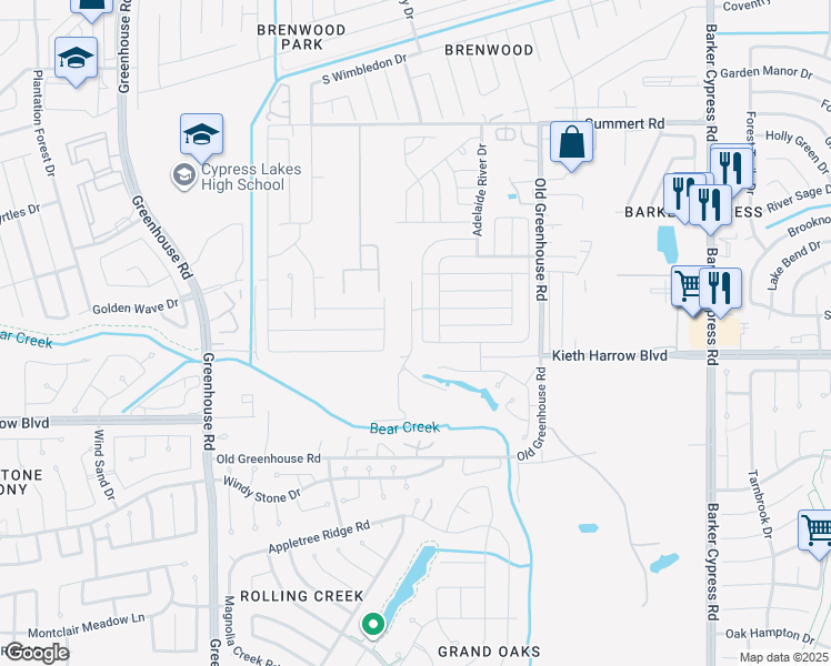 map of restaurants, bars, coffee shops, grocery stores, and more near 5315 Tobins Gully Drive in Katy