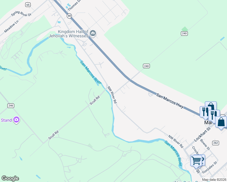 map of restaurants, bars, coffee shops, grocery stores, and more near 56 Quail Run Road in Martindale