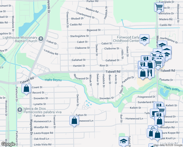 map of restaurants, bars, coffee shops, grocery stores, and more near in Houston