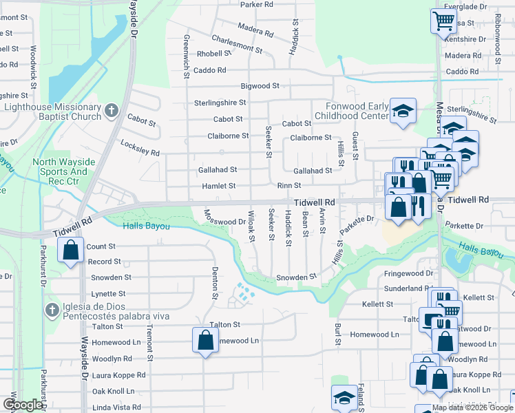 map of restaurants, bars, coffee shops, grocery stores, and more near in Houston