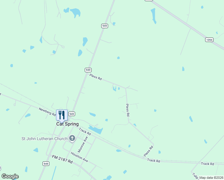 map of restaurants, bars, coffee shops, grocery stores, and more near 10347 Pless Road in Cat Spring