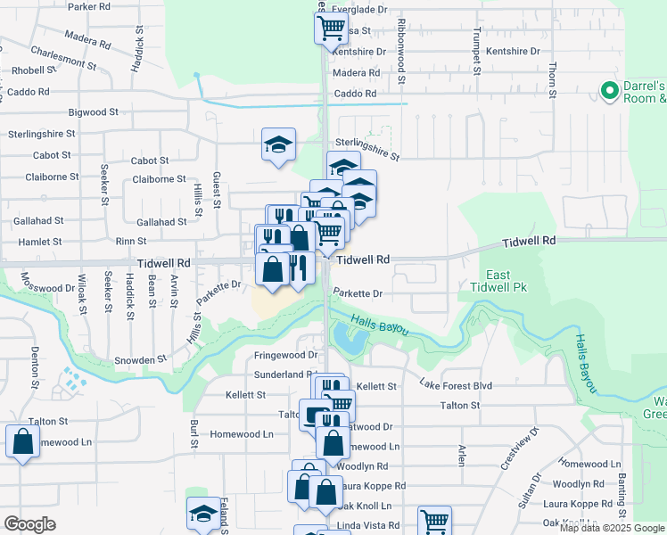 map of restaurants, bars, coffee shops, grocery stores, and more near in Houston