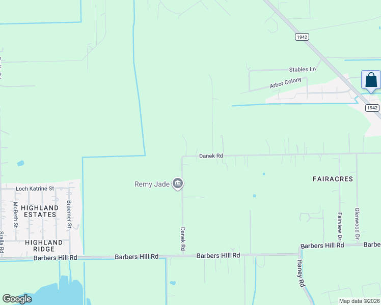 map of restaurants, bars, coffee shops, grocery stores, and more near 3805 Danek Road in Crosby