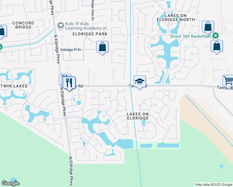 map of restaurants, bars, coffee shops, grocery stores, and more near 5618 Island Breeze Drive in Houston
