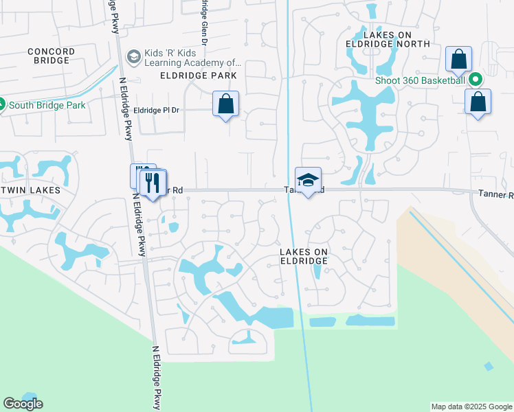 map of restaurants, bars, coffee shops, grocery stores, and more near 5618 Island Breeze Drive in Houston