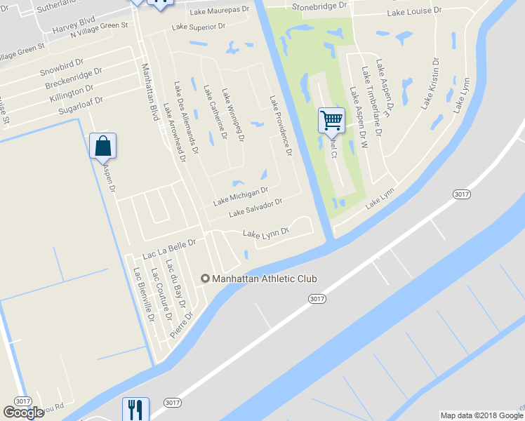 map of restaurants, bars, coffee shops, grocery stores, and more near 1708 Lake Salvador Drive in Harvey