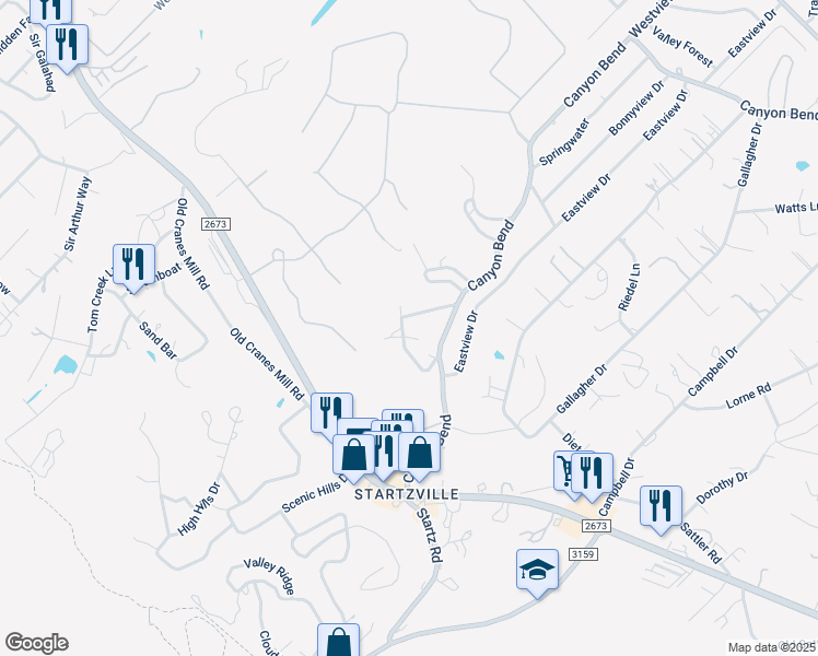 map of restaurants, bars, coffee shops, grocery stores, and more near 672 Firefly Drive in Canyon Lake