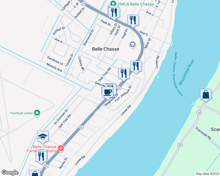 map of restaurants, bars, coffee shops, grocery stores, and more near in Belle Chasse