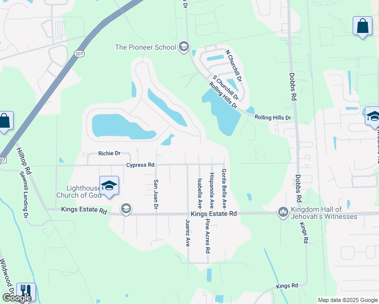 map of restaurants, bars, coffee shops, grocery stores, and more near 2570 Juarez Avenue in St. Augustine