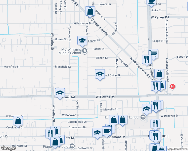 map of restaurants, bars, coffee shops, grocery stores, and more near 5772 Knox Street in Houston