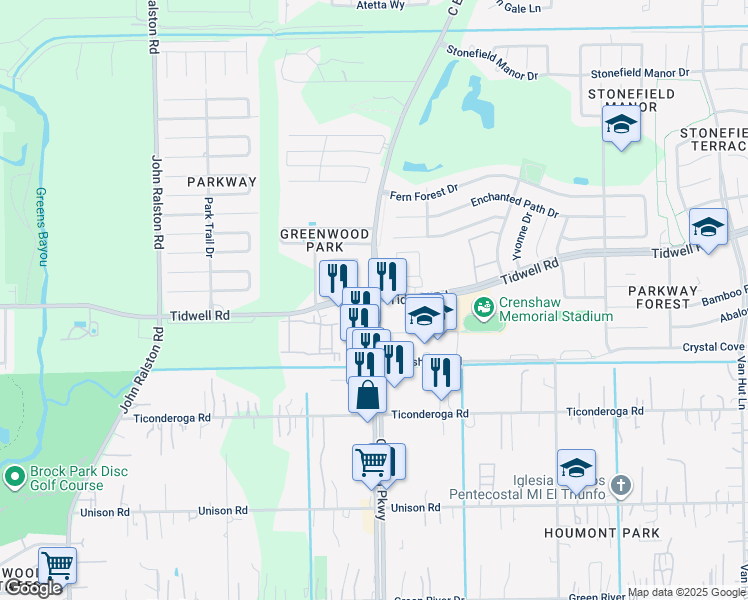 map of restaurants, bars, coffee shops, grocery stores, and more near in Harris County