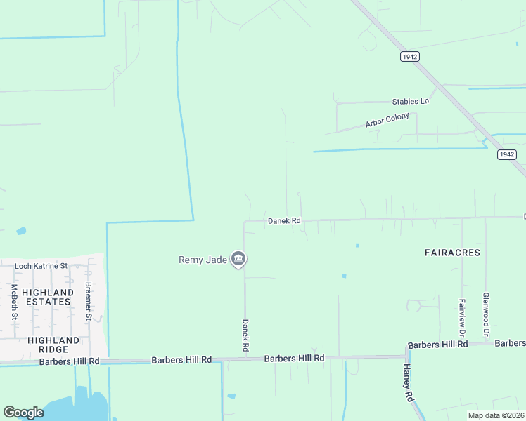 map of restaurants, bars, coffee shops, grocery stores, and more near 3805 Danek Road in Crosby
