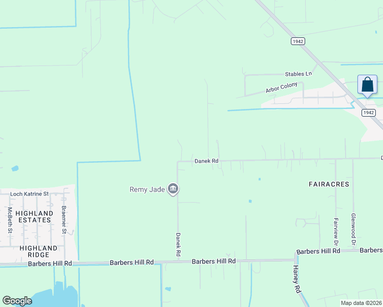 map of restaurants, bars, coffee shops, grocery stores, and more near 3805 Danek Road in Crosby