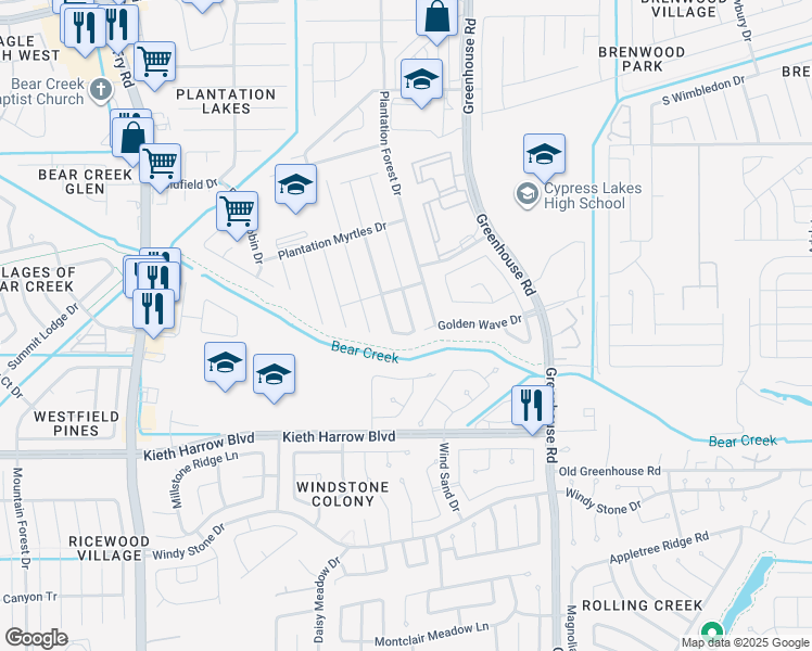 map of restaurants, bars, coffee shops, grocery stores, and more near 5407 Amelia Plantation Drive in Katy
