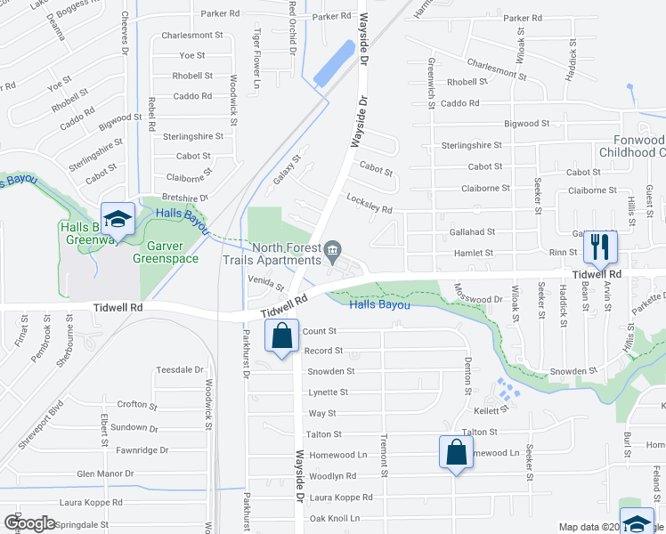 map of restaurants, bars, coffee shops, grocery stores, and more near 959 Tidwell Road in Houston