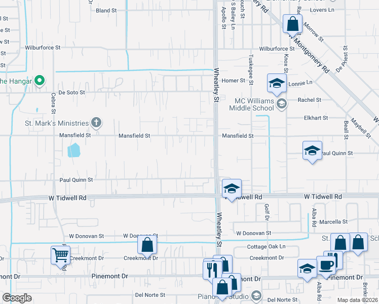 map of restaurants, bars, coffee shops, grocery stores, and more near 1217 Mansfield Street in Houston
