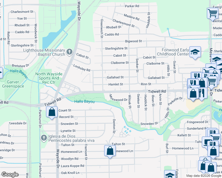 map of restaurants, bars, coffee shops, grocery stores, and more near 8113 Tidwell Road in Houston