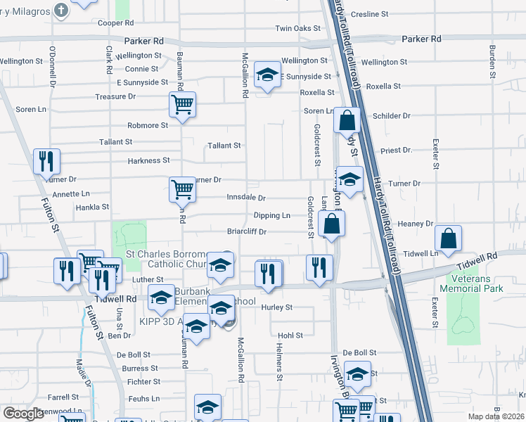 map of restaurants, bars, coffee shops, grocery stores, and more near 707 Dipping Lane in Houston