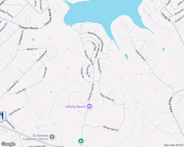 map of restaurants, bars, coffee shops, grocery stores, and more near 1315 Charter Oak Drive in Canyon Lake
