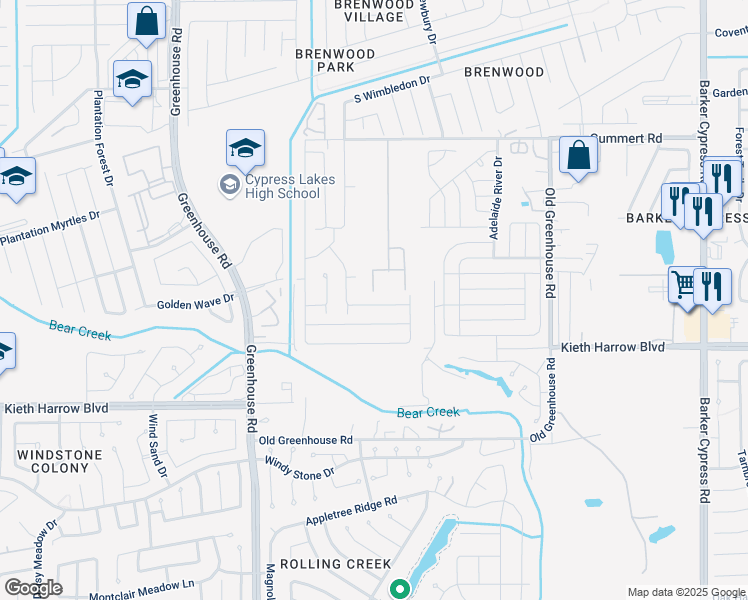 map of restaurants, bars, coffee shops, grocery stores, and more near 18835 Venito Drive in Katy