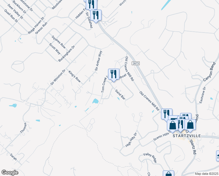map of restaurants, bars, coffee shops, grocery stores, and more near 595 Tom Creek Lane in Canyon Lake