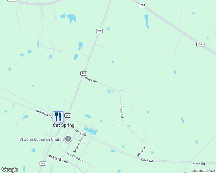 map of restaurants, bars, coffee shops, grocery stores, and more near 10347 Pless Road in Cat Spring