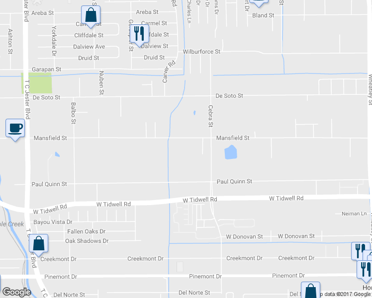 map of restaurants, bars, coffee shops, grocery stores, and more near 2313 Mansfield Street in Houston