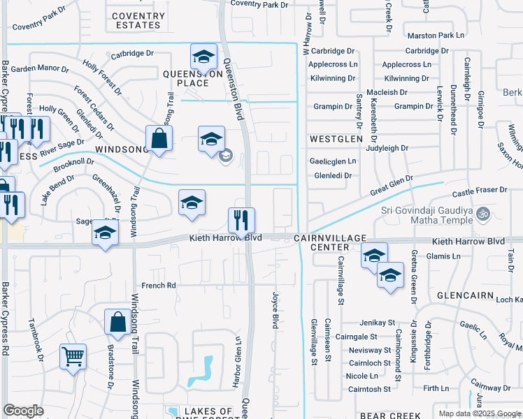 map of restaurants, bars, coffee shops, grocery stores, and more near 5212 Queenston Boulevard in Houston