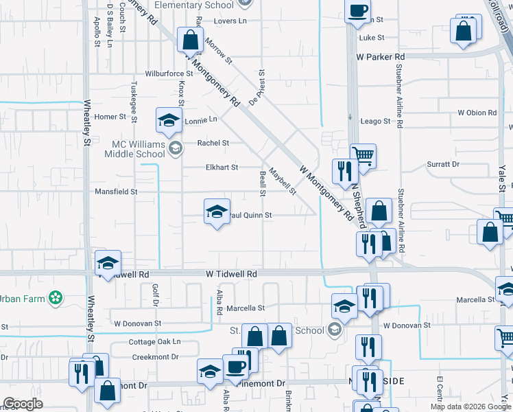 map of restaurants, bars, coffee shops, grocery stores, and more near 5805 Beall Street in Houston